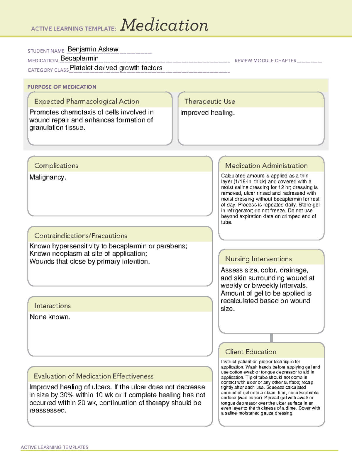 Becaplermin Med Template - Active Learning Templates Medication Student 