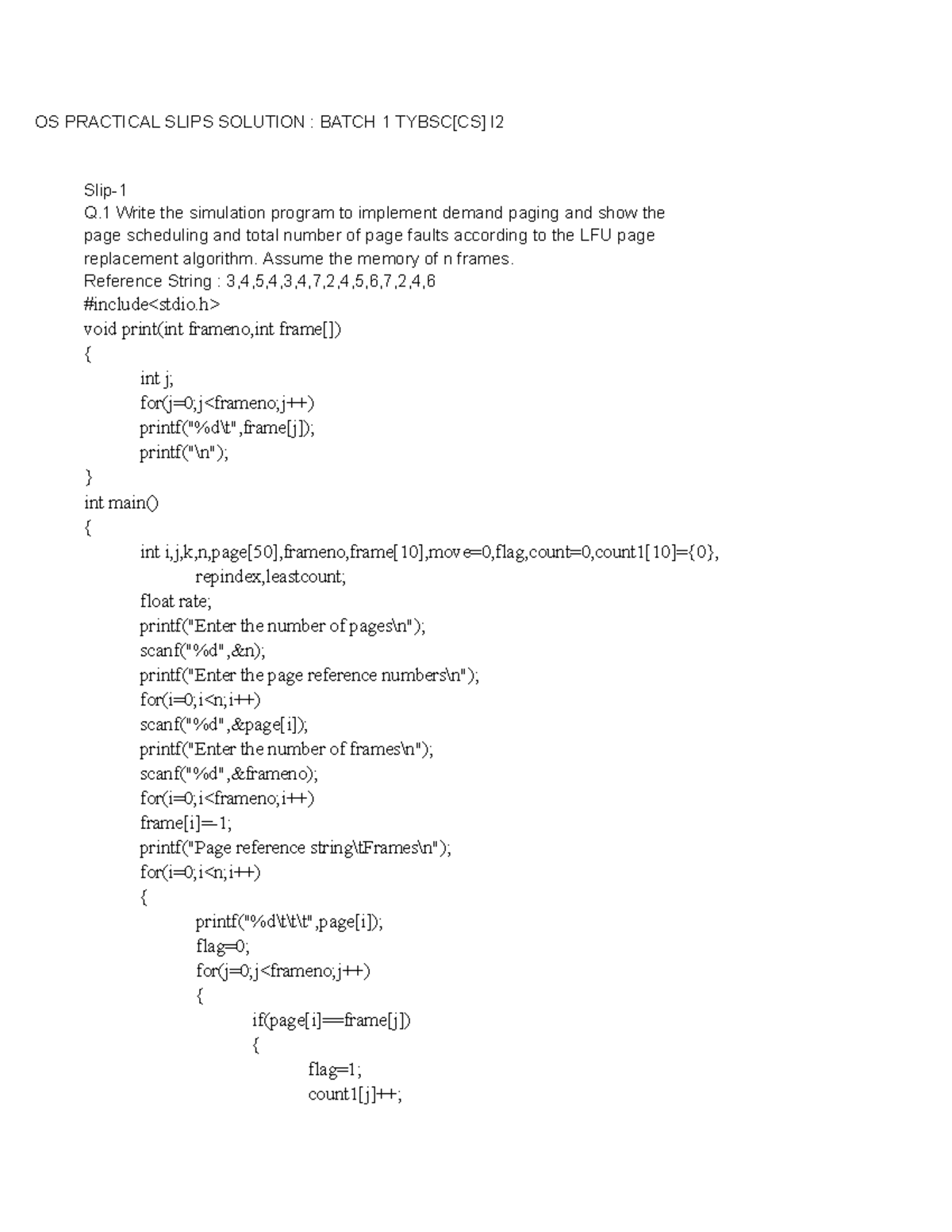 OS I Slip solution - OS PRACTICAL SLIPS SOLUTION : BATCH 1 TYBSC[CS] I ...