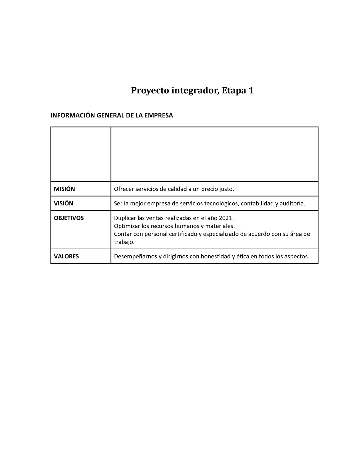 Integrador - ... - Proyecto Integrador, Etapa 1 INFORMACI”N GENERAL DE ...