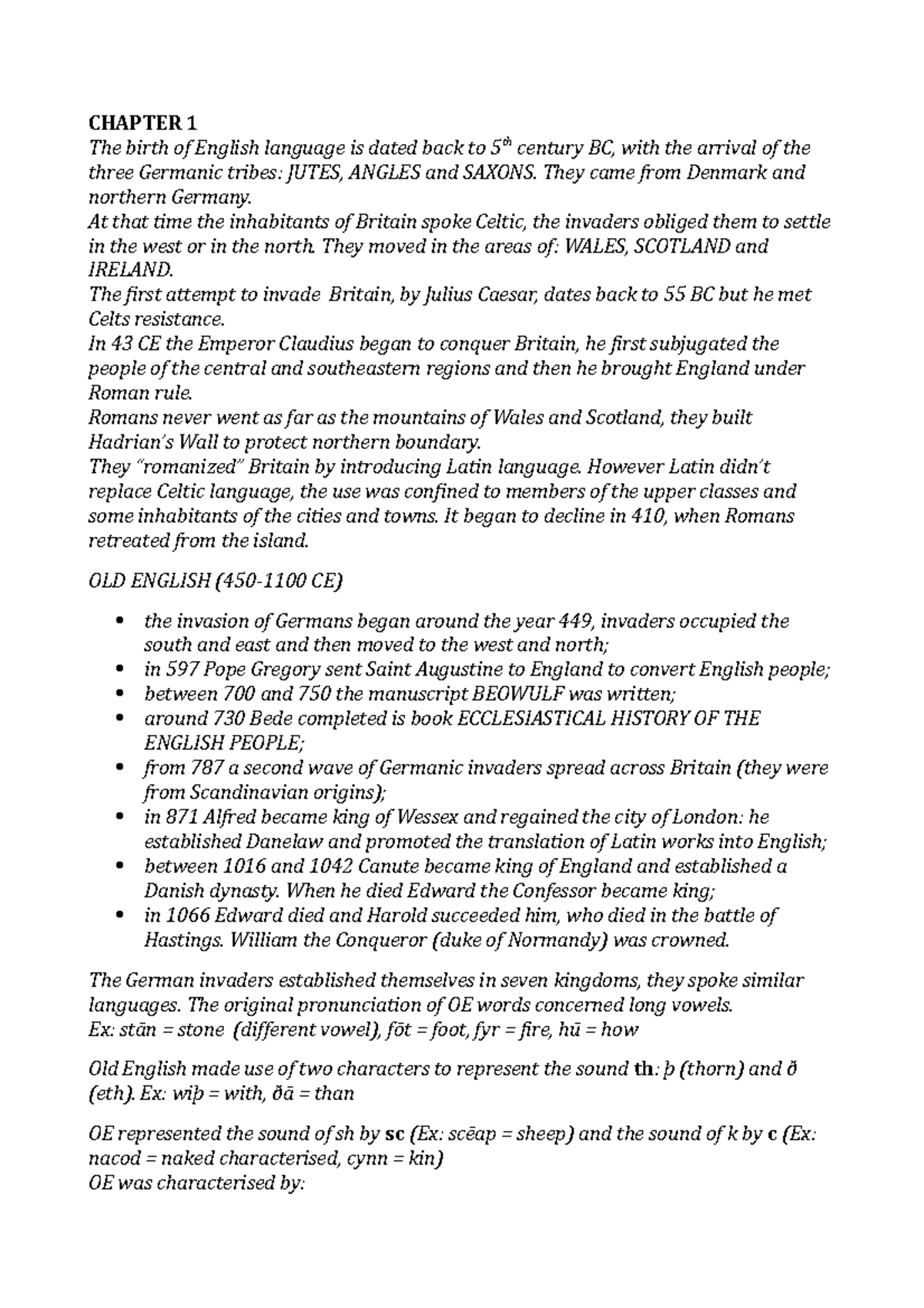 origini della lingua inglese CHAPTER 1 The birth of English language