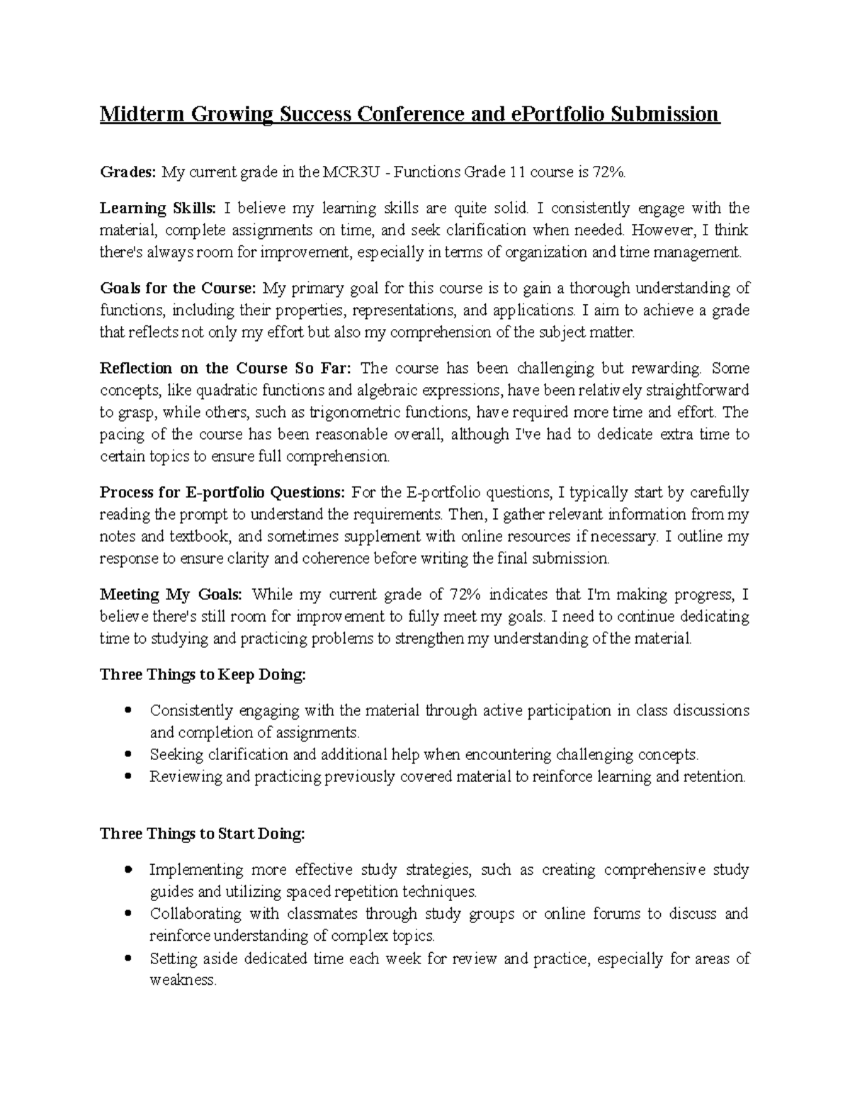 Midterm Growing Success Conference and e Portfolio Submission ...