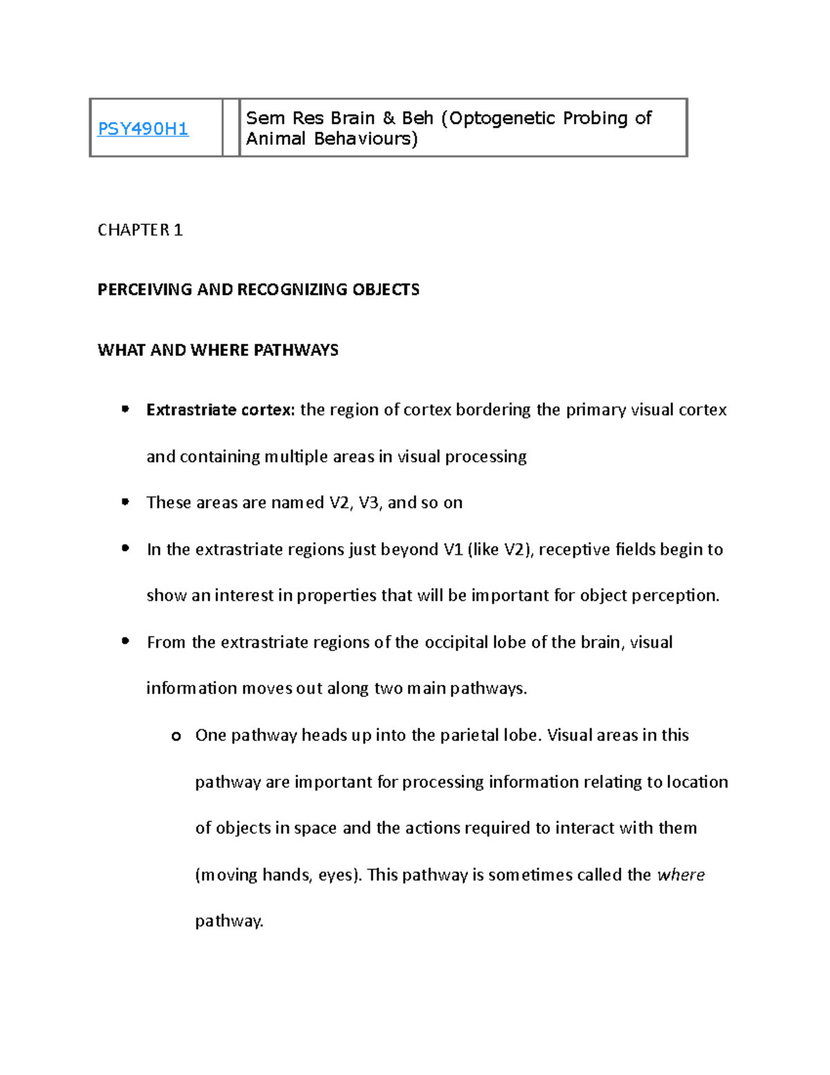 Lecture notes- Ch.1-12, Brain Activity and Behavious Seminar - PSY490H1 ...