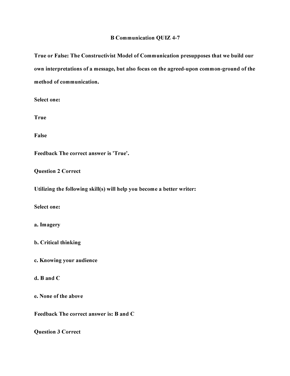 B Communication QUIZ 4 - Quizz - B Communication QUIZ 4- True Or False ...