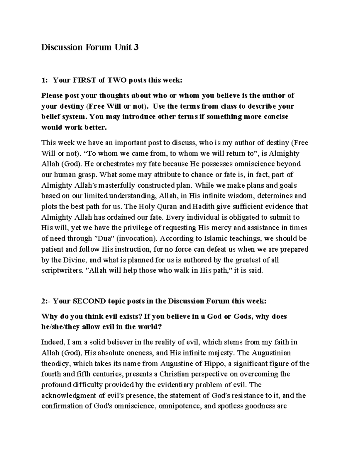 PHIL 1402 Introduction to Philosophy - Discussion Forum Unit 3 ...