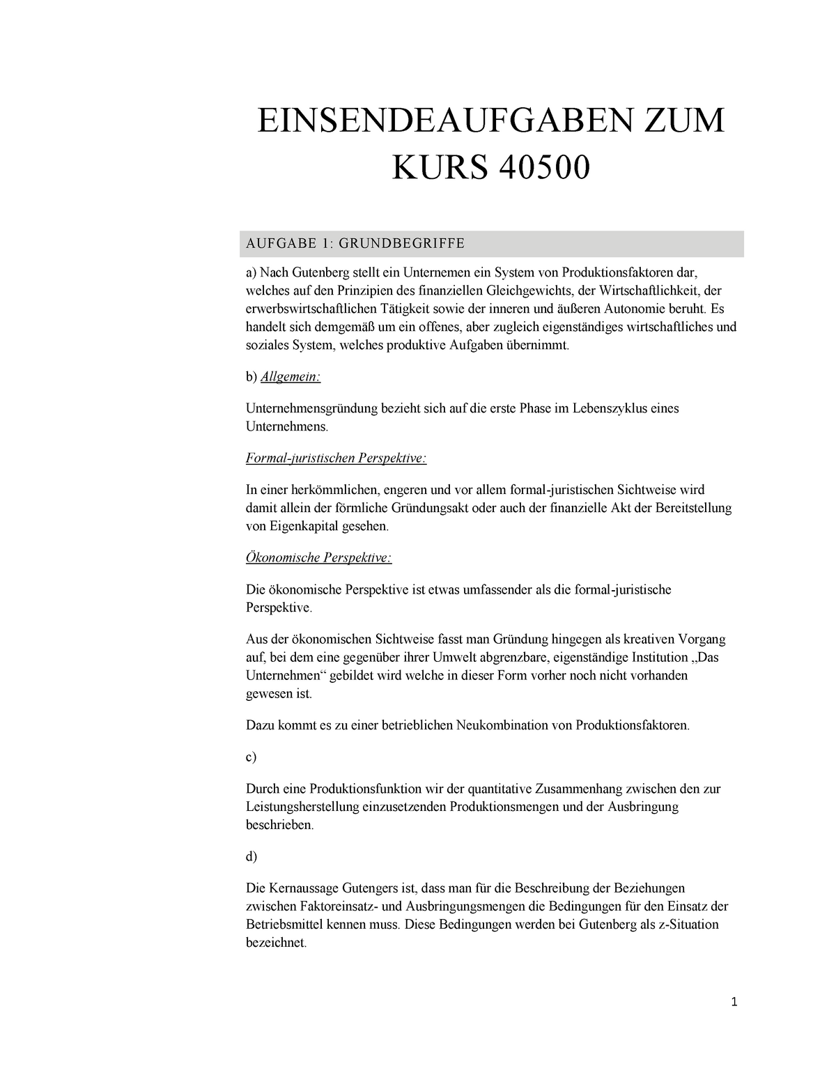 Einsendeaufgaben Zum Kurs 40500 - EINSENDEAUFGABEN ZUM KURS 40500 ...