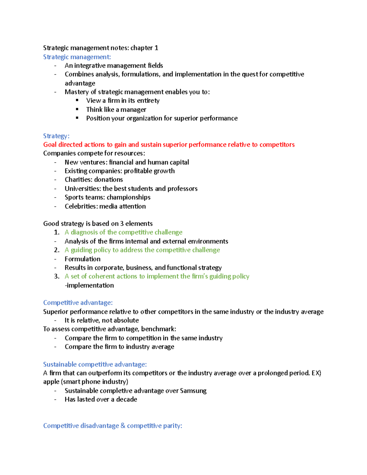 Strategic management notes -ch 1 - Strategic management notes: chapter ...