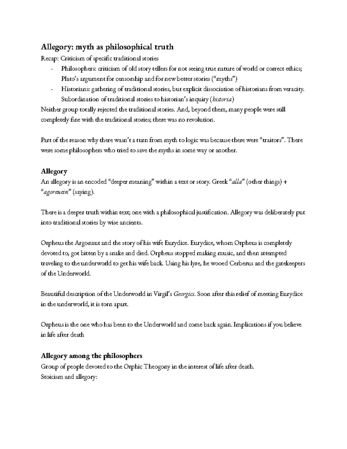 Unit 5 - Lecture 3 Allegory - Allegory: myth as philosophical truth ...