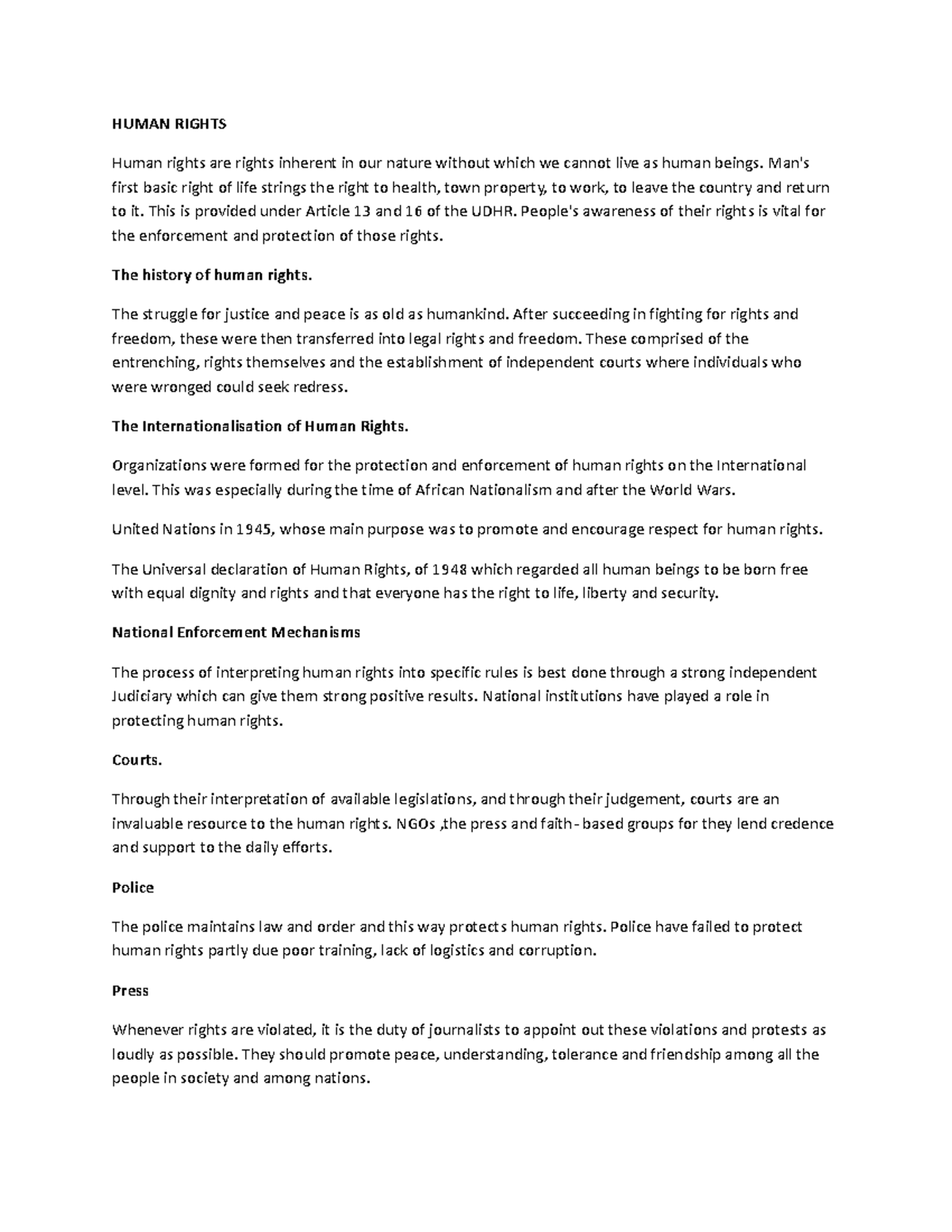 Human Rights - HUMAN RIGHTS Human rights are rights inherent in our ...