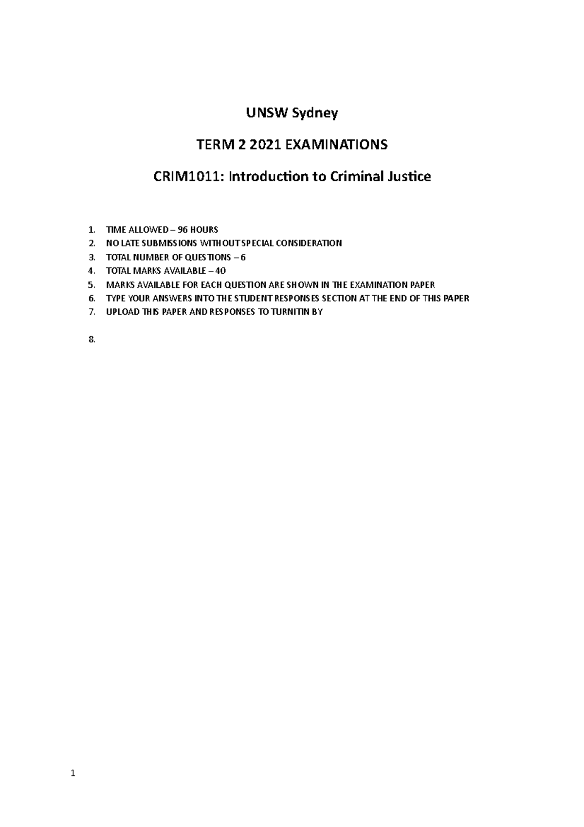 CRIM1011 Take Home Exam T2 2021 Final Exam - UNSW Sydney TERM 2 2021 ...