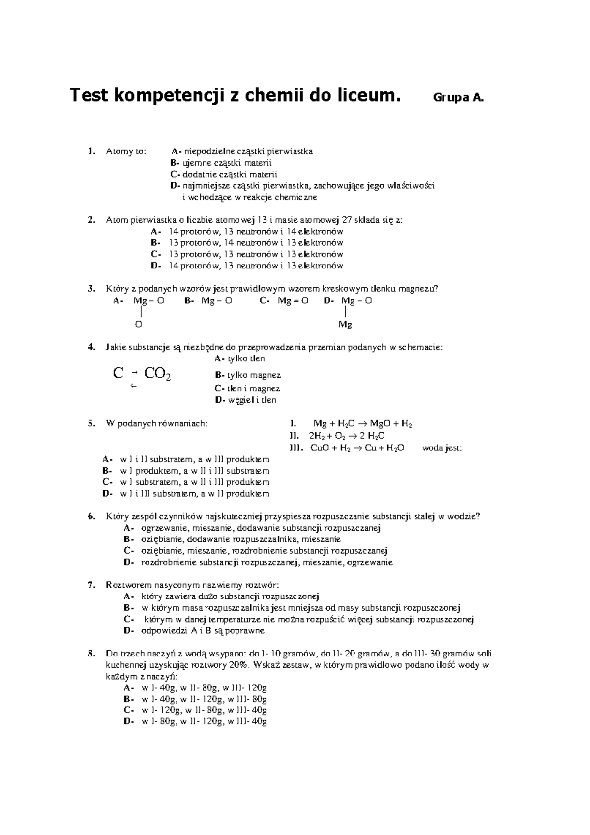 Sprawdzian Z Chemii Leki Grupa A