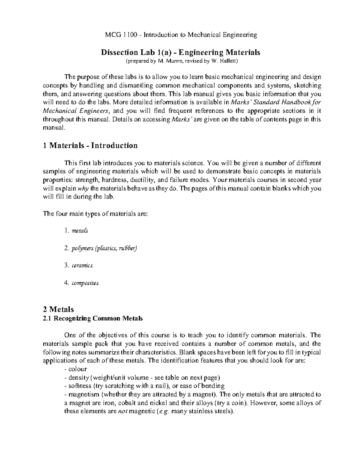 Dissection note 1 - MCG 1100 - Introduction to Mechanical Engineering ...