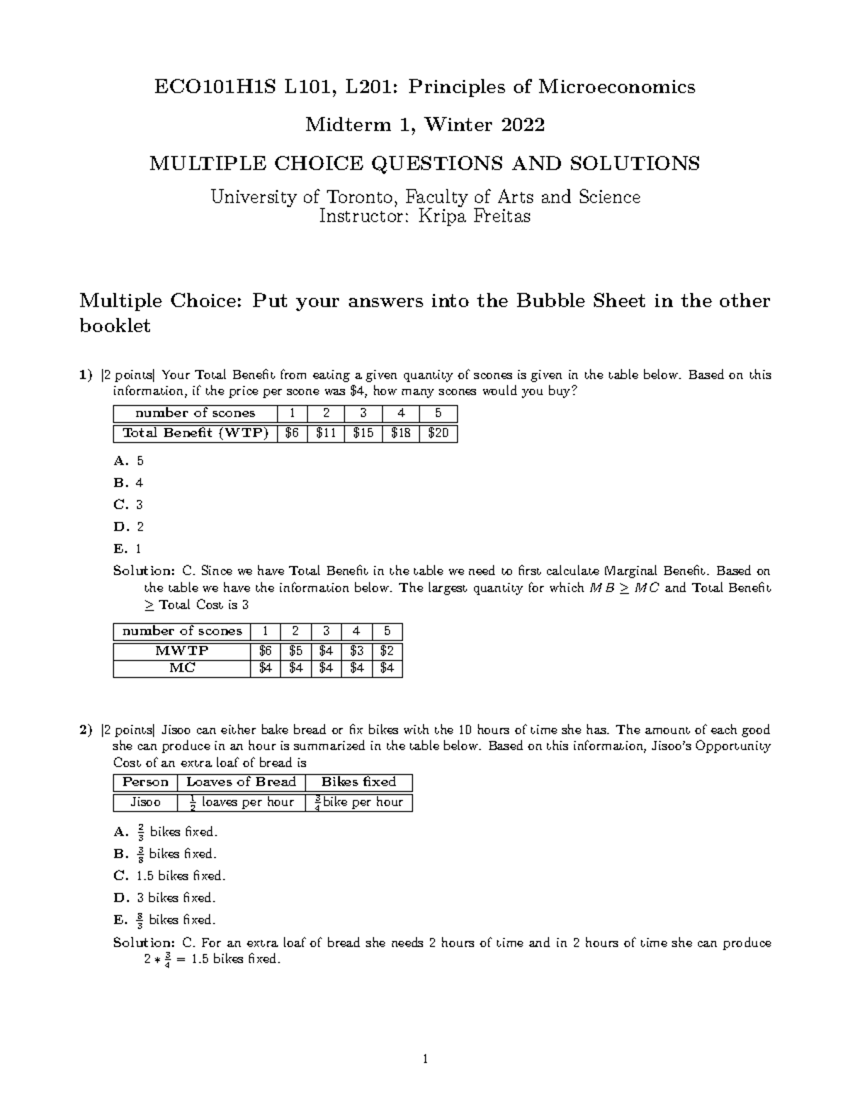 ECO101 Winter 2022 Midterm 1 MC Questions And Solutions ECO101H1S   Thumb 1200 1553 