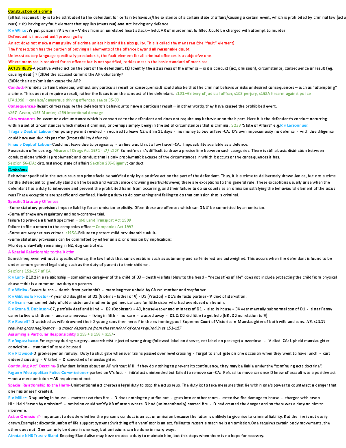 New Cheat Sheet Summary Criminal Law Construction Of A Crime a