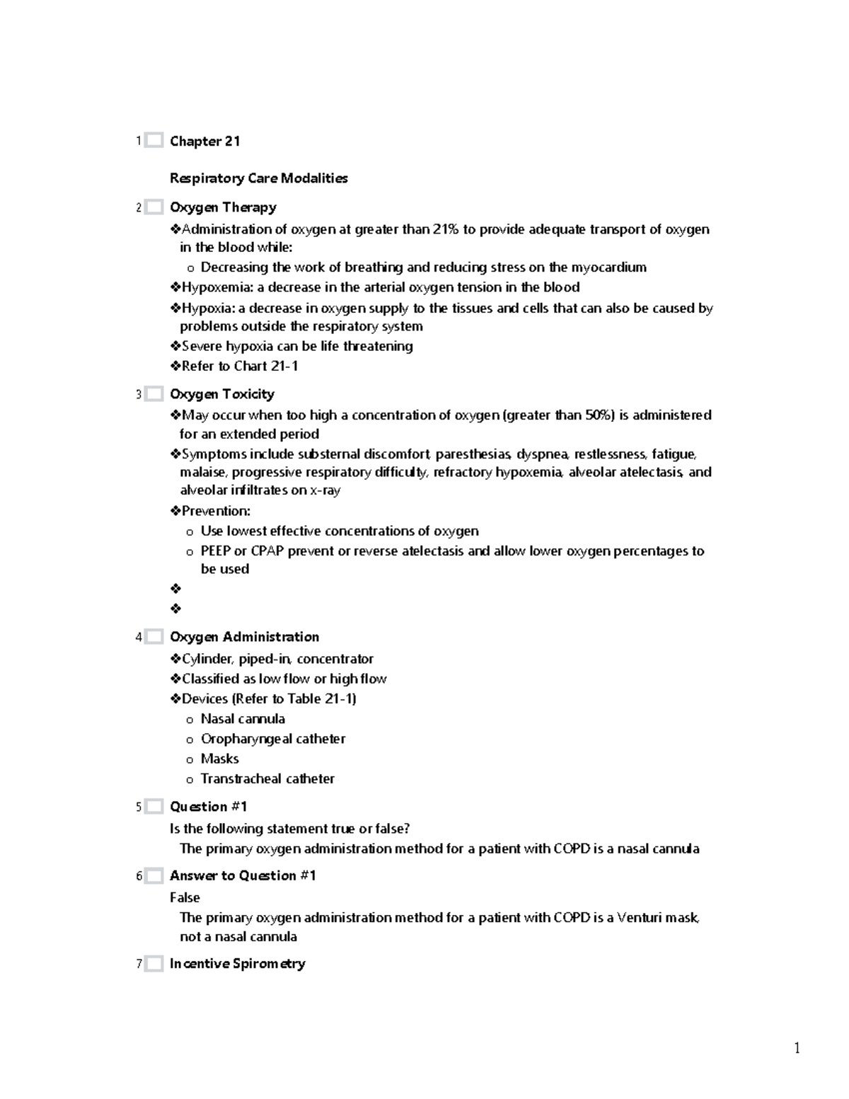 Ob or med surge - Chapter 21 Respiratory Care Modalities Oxygen Therapy ...