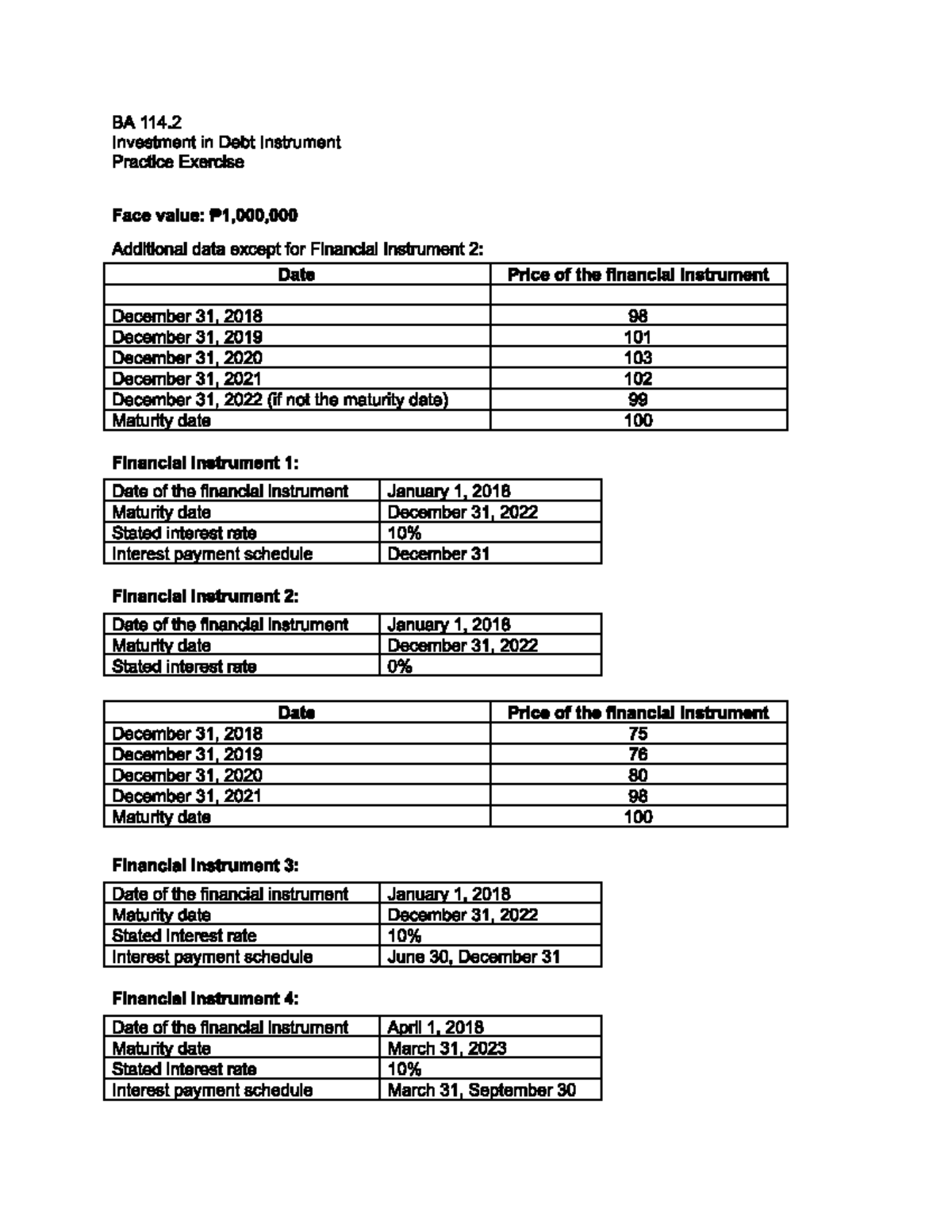 Financial instuments investment exercise - Financial Accounting and ...