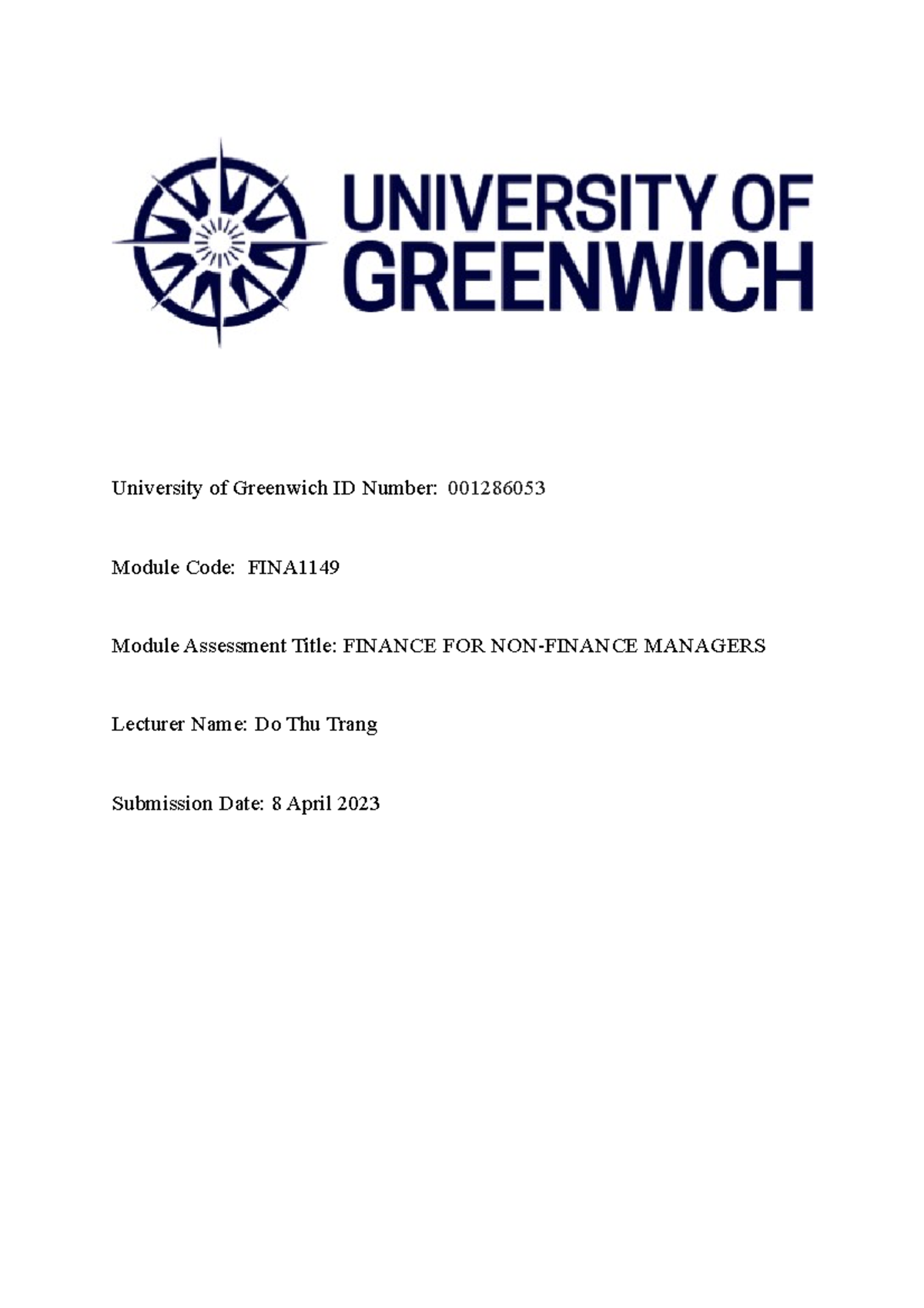 1a - no có gì để descript cả - University of Greenwich ID Number ...