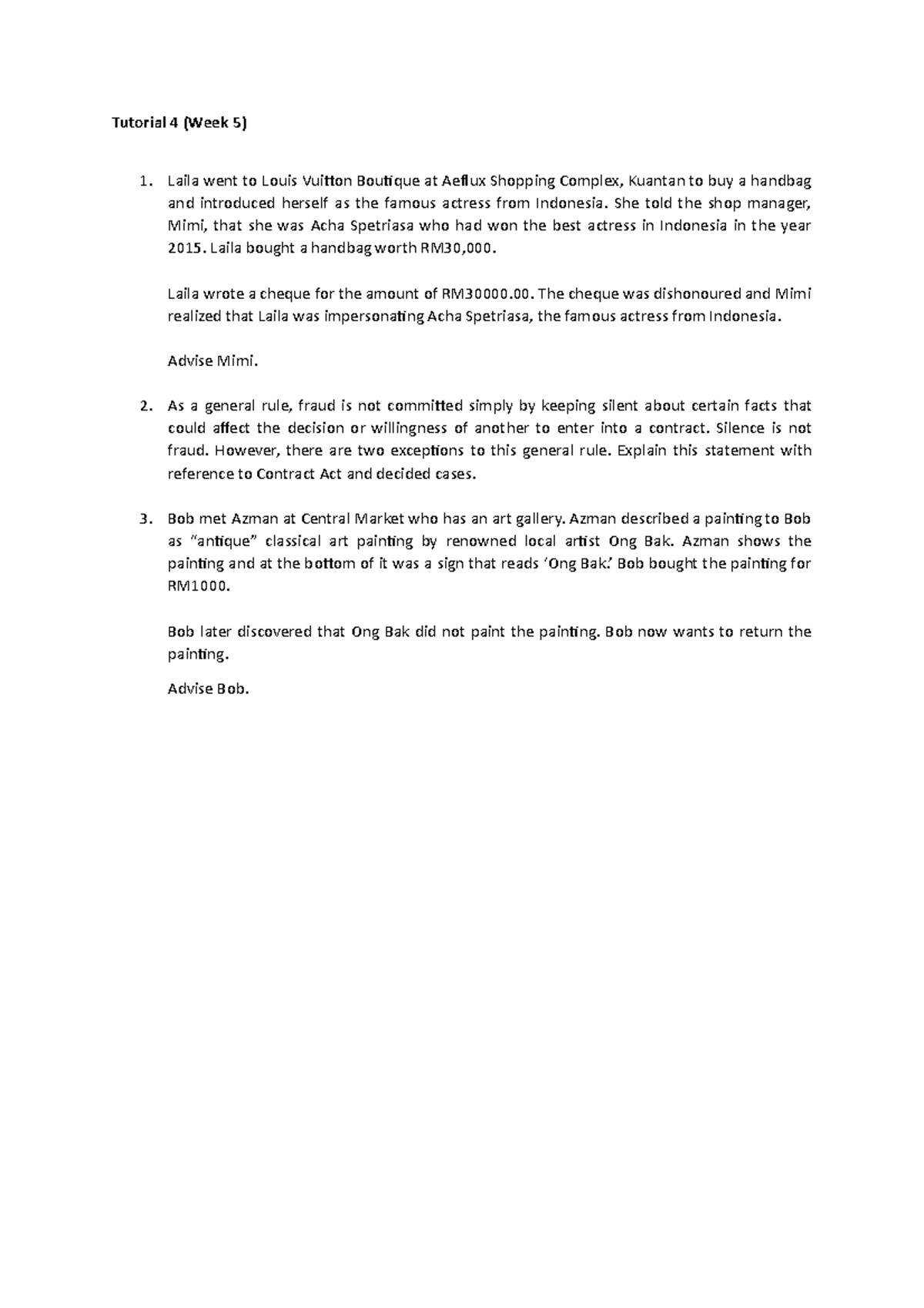 359975 Tutorial 4 (Week 5) week 5 - Contract Law - MMU - Studocu