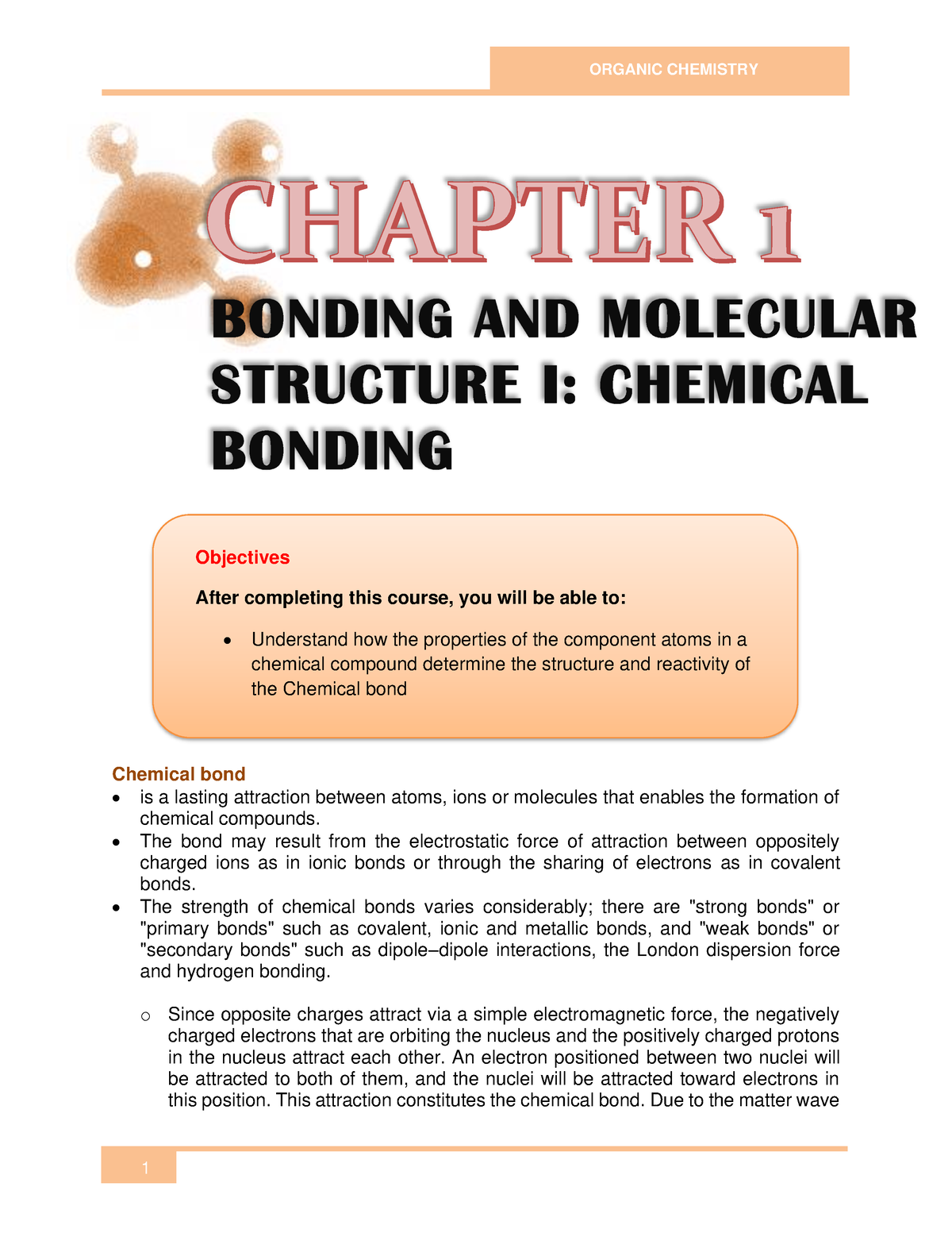 Chapter 1 Bonding AND Molecular Structure 1 Chemical Bonding - 1 ...