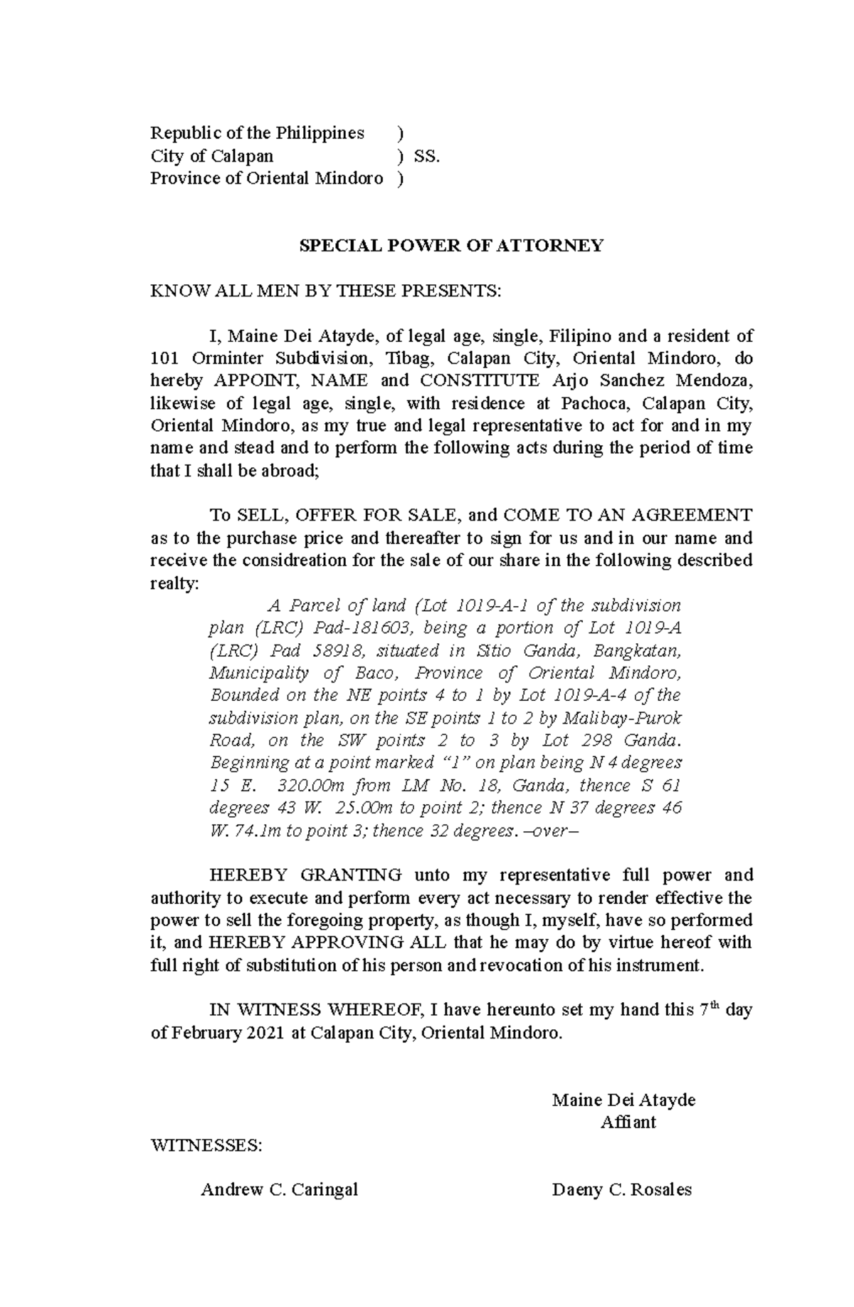 5. Special Power of Attorney - Republic of the Philippines ) City of ...