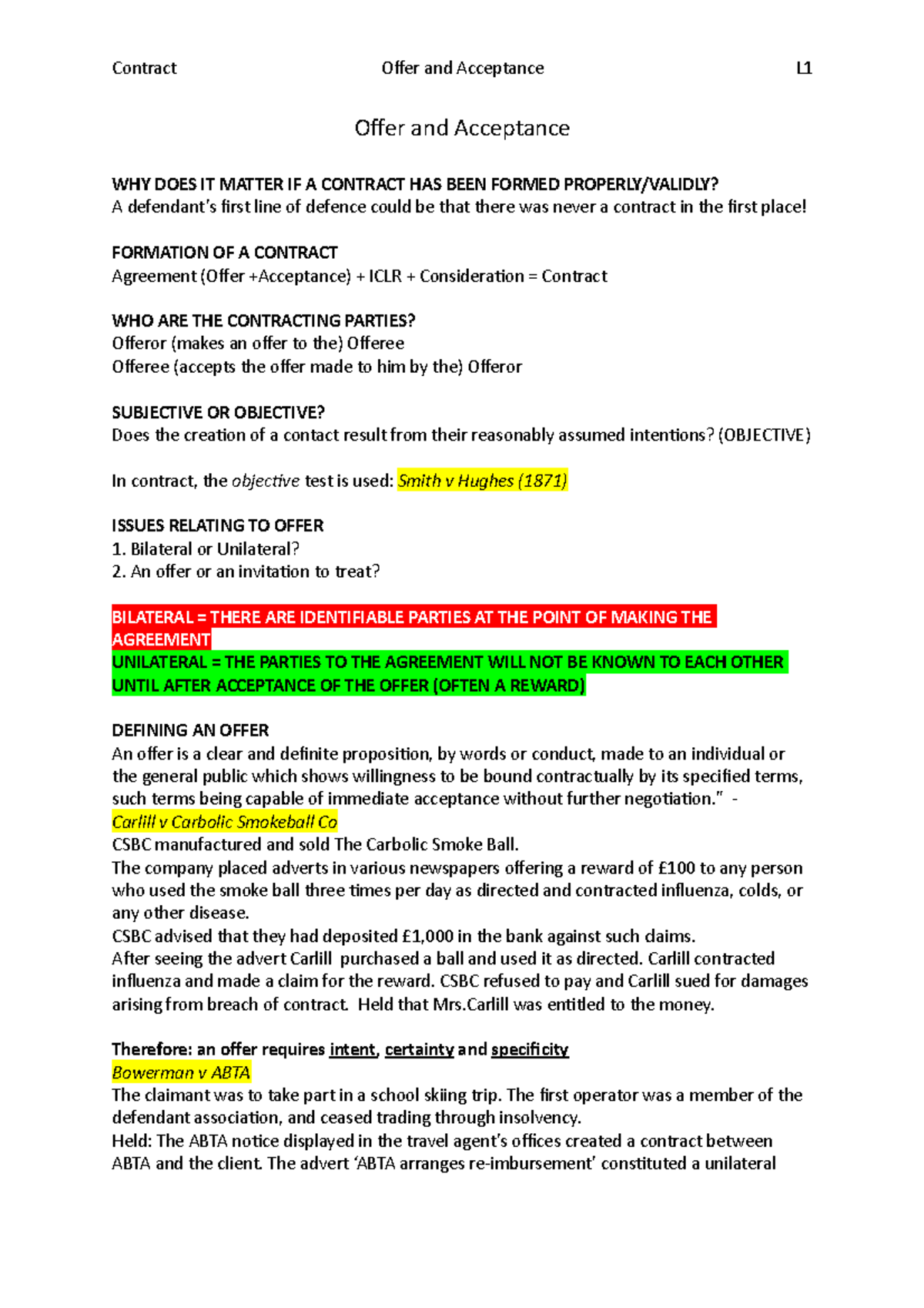 Offer and Acceptance - Bilateral or Unilateral? 2. An offer or an ...