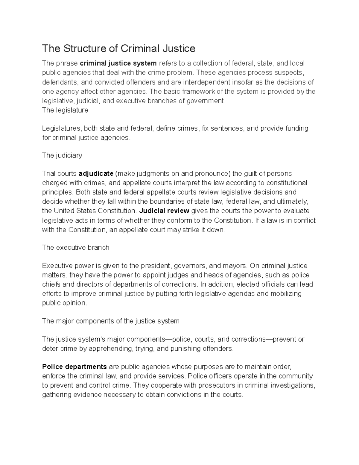 The Structure of Criminal Justice - These agencies process suspects ...