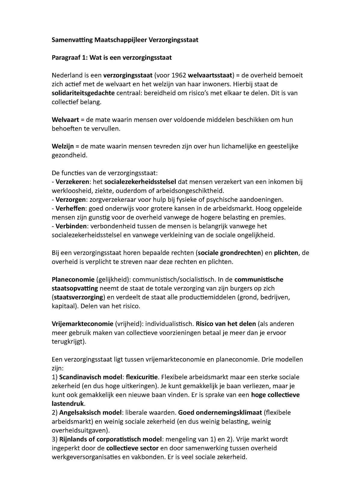 Samenvatting Maatschappijleer Verzorgingsstaat - Samenvatting ...