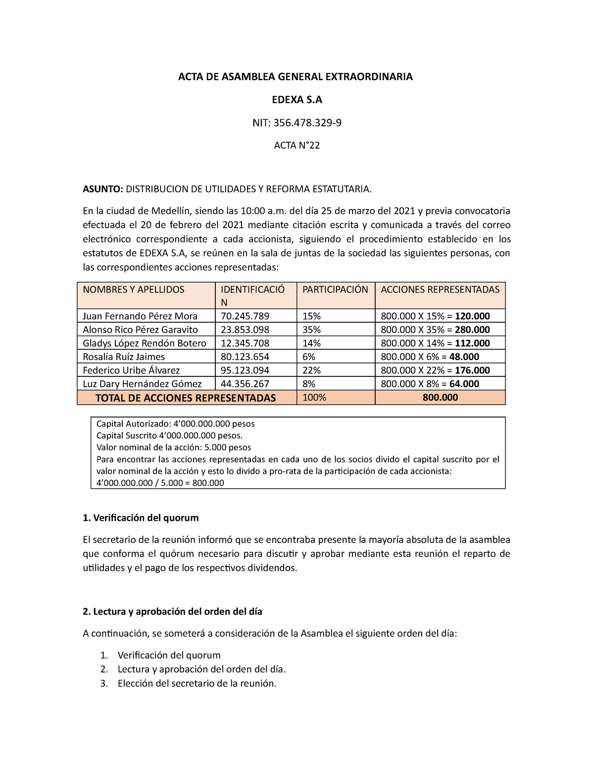 Acta Aumento Capital Autorizado 3 Acta De Asamblea General