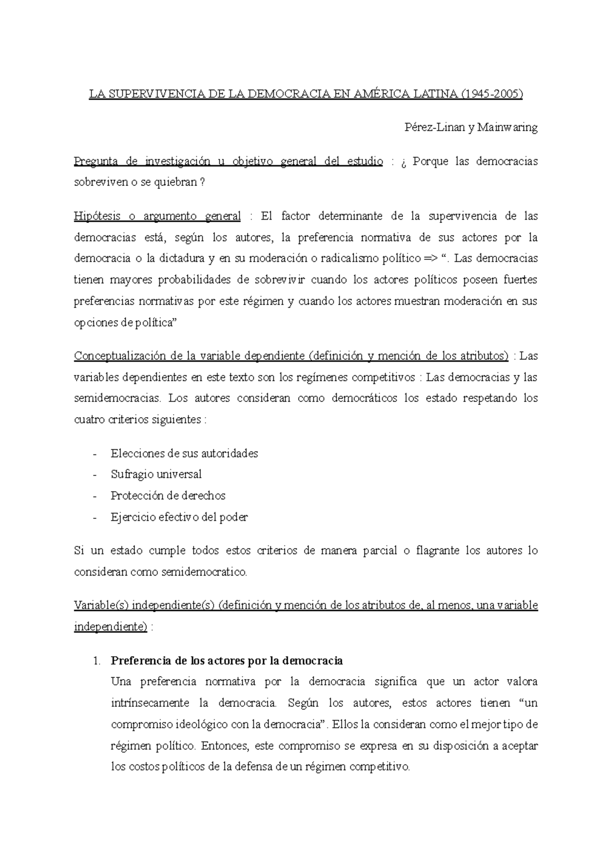 LA SUPERVIVENCIA DE LA DEMOCRACIA EN AMÉRICA LATINA (1945-2005) Pérez ...