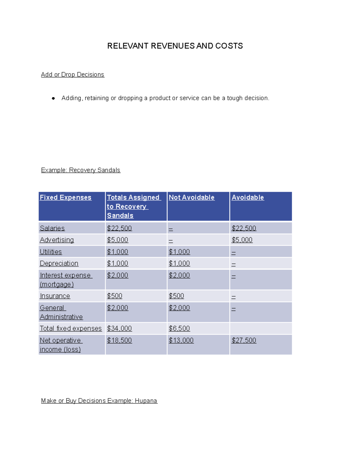 Accounting for Managers Notes 22 - RELEVANT REVENUES AND COSTS Add or ...
