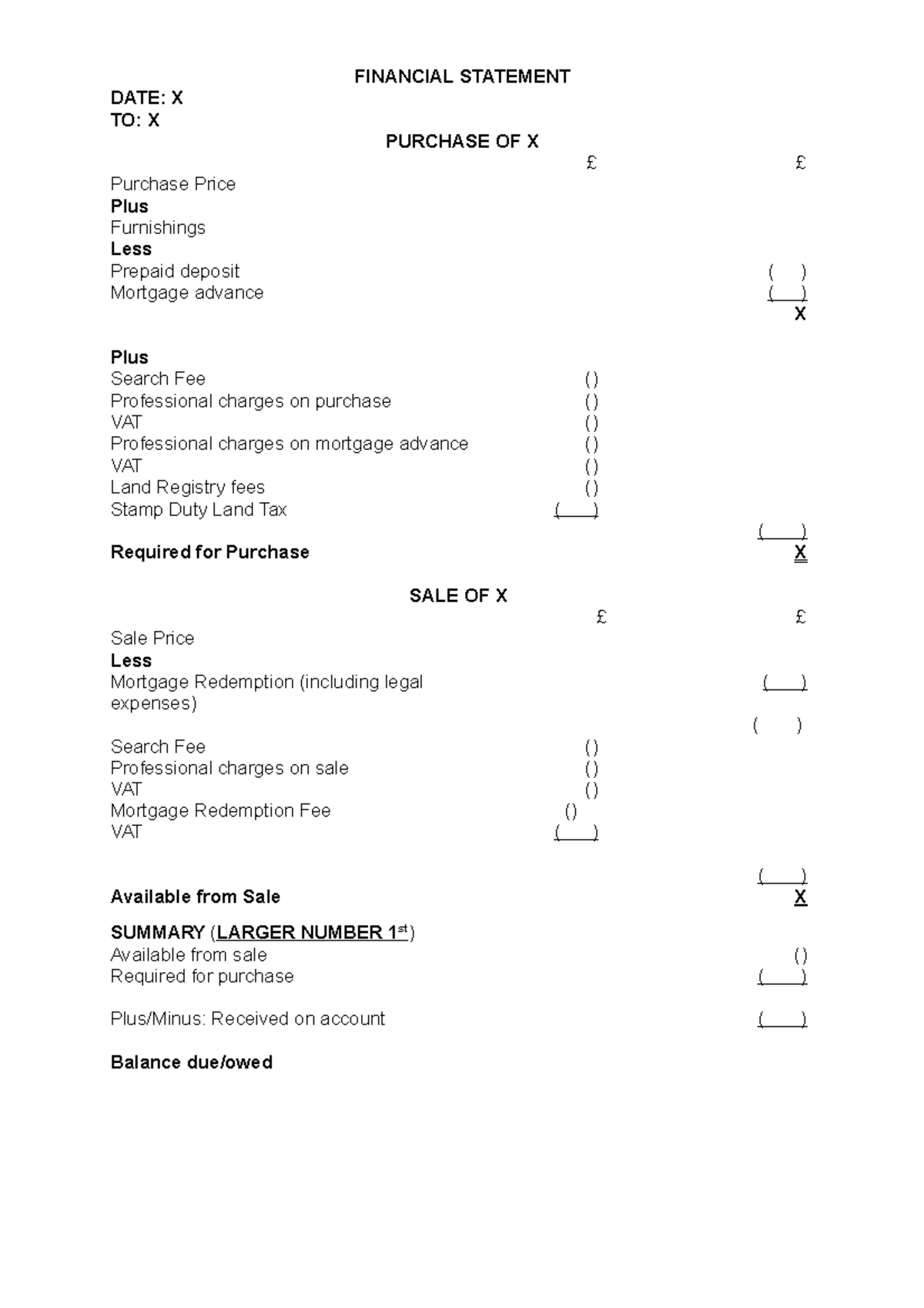 FS Template 2021 - FINANCIAL STATEMENT DATE: X TO: X PURCHASE OF X ...