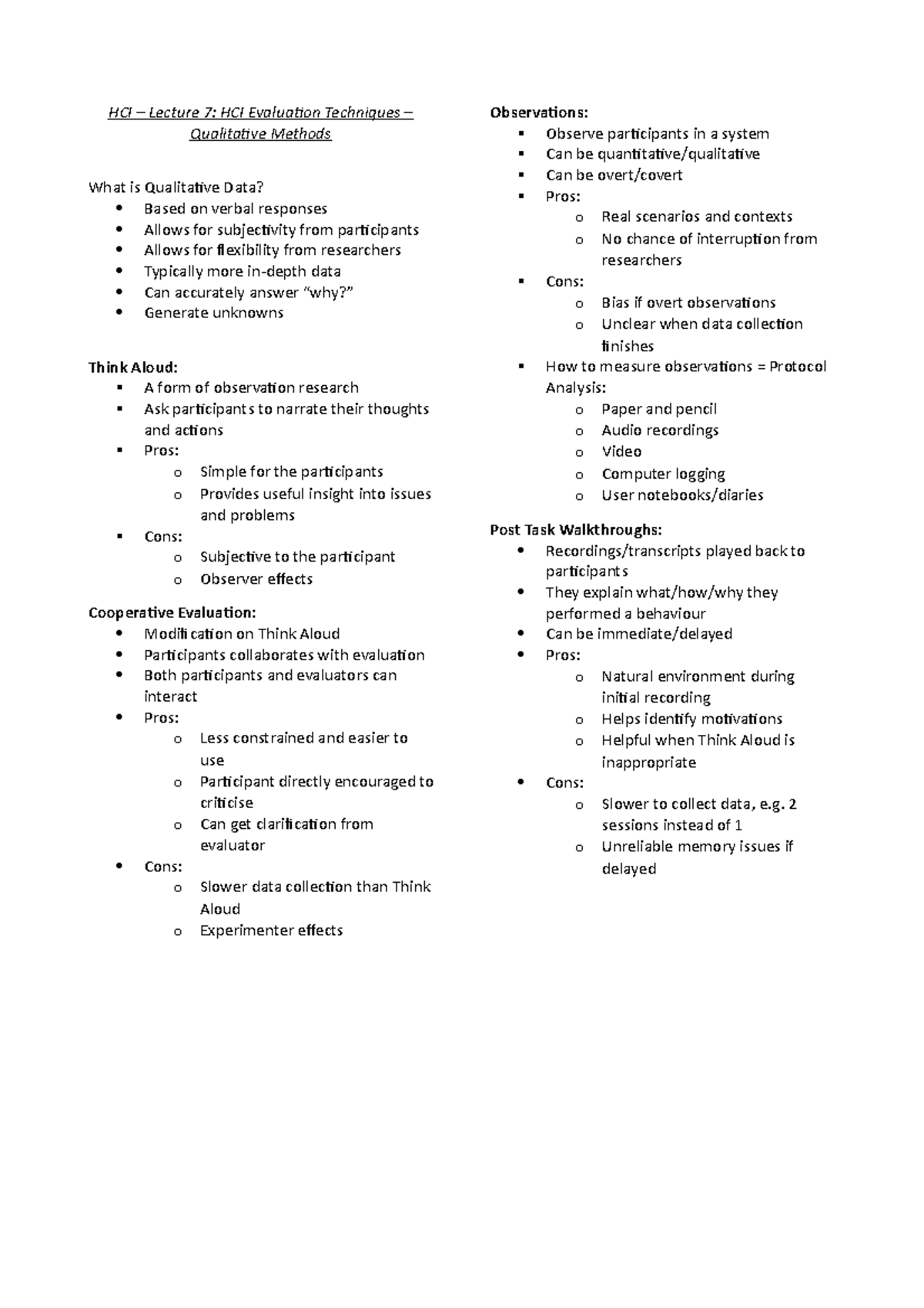 Qualitative Evaluation Techniques part 1 - HCI – Lecture 7: HCI ...