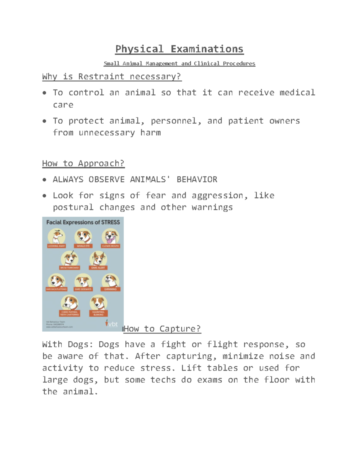 Animal Restraint and Handling Shelter Medicine Physical Examinations