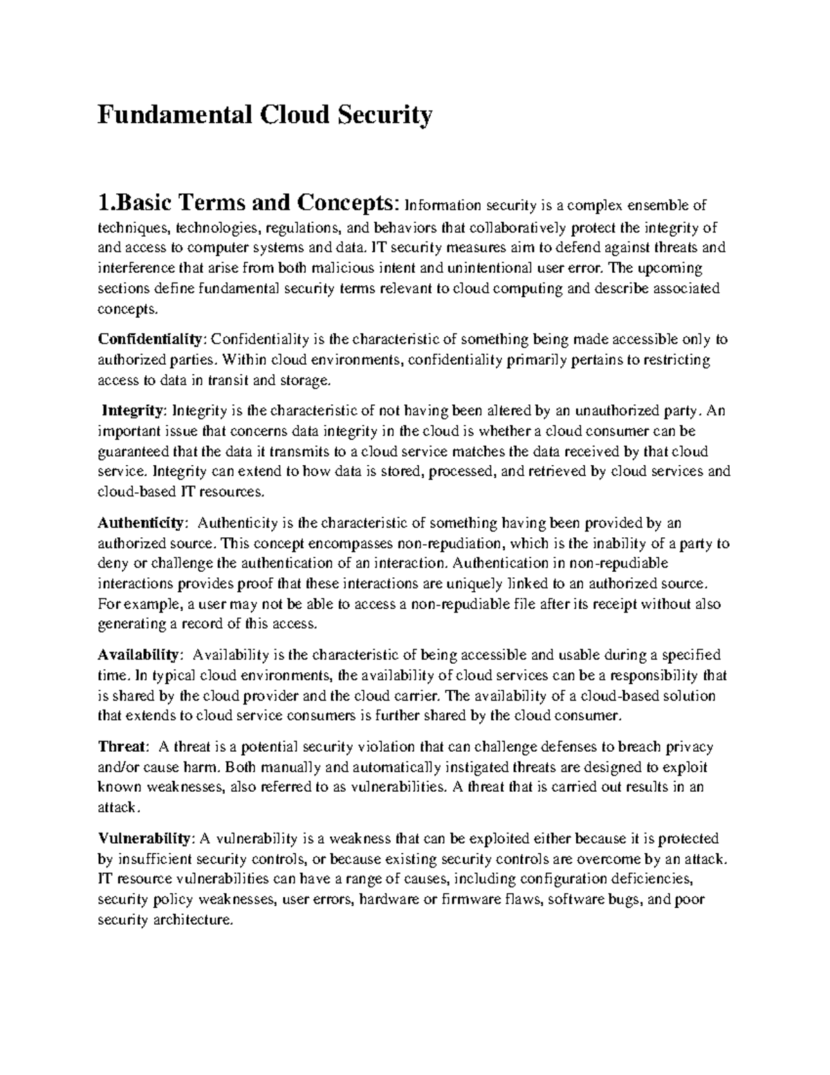 Cloud security - Lecture - Fundamental Cloud Security 1 Terms and ...