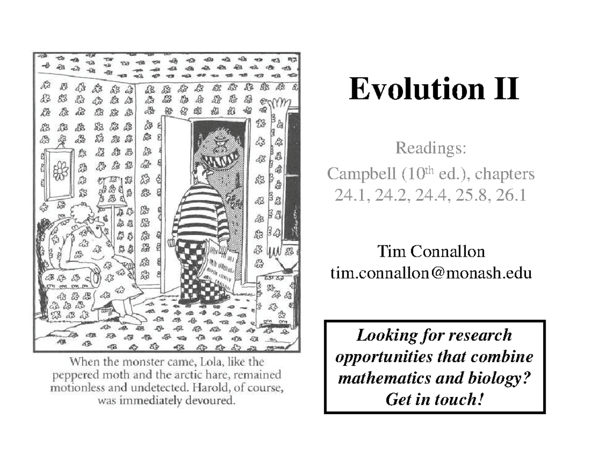 Lecture 14 - 11:04:2017 BIO - Evolution II Readings: Campbell (10th Ed ...