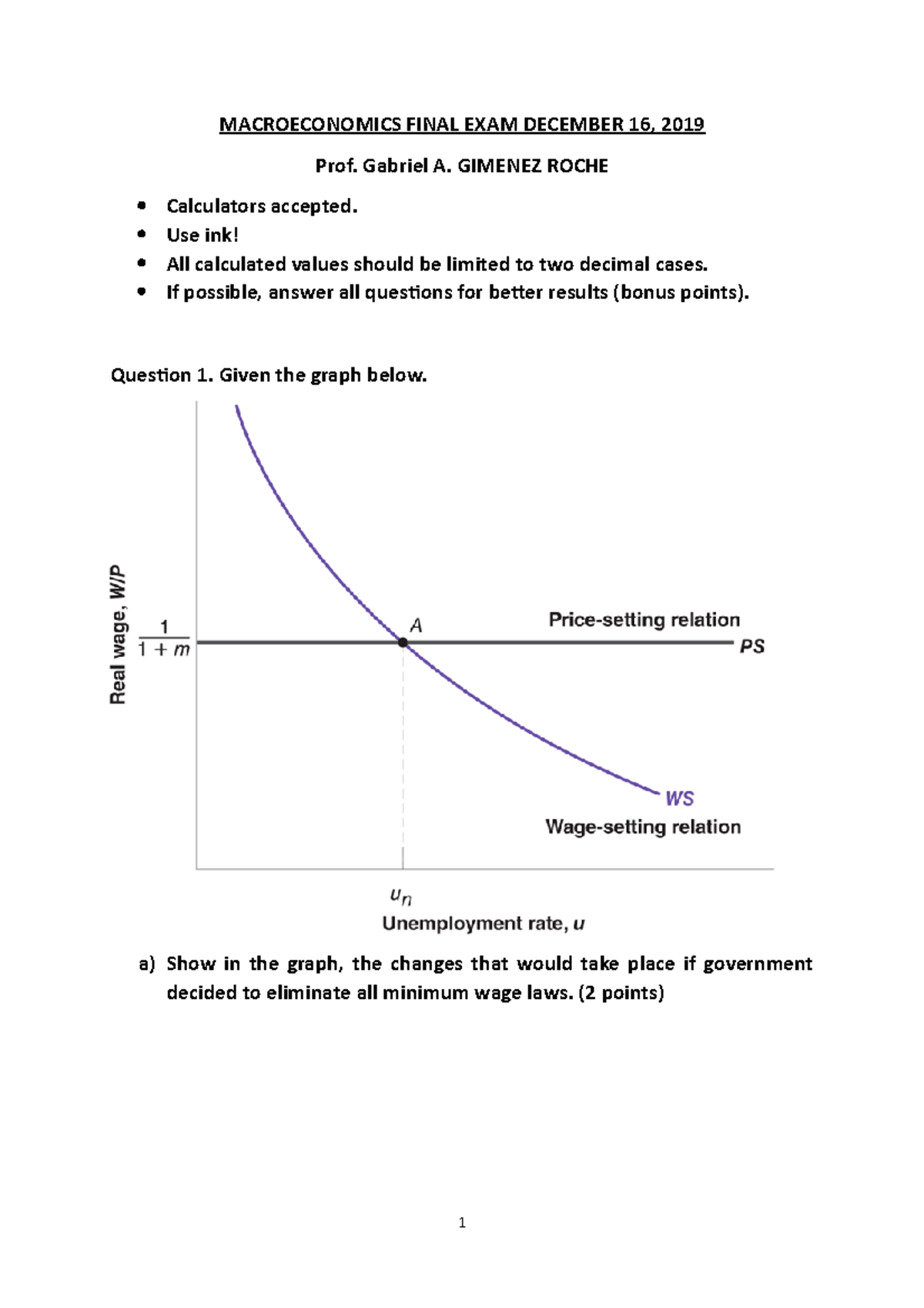 Macroeconomics Final EXAM 2019 Correction MACROECONOMICS FINAL EXAM
