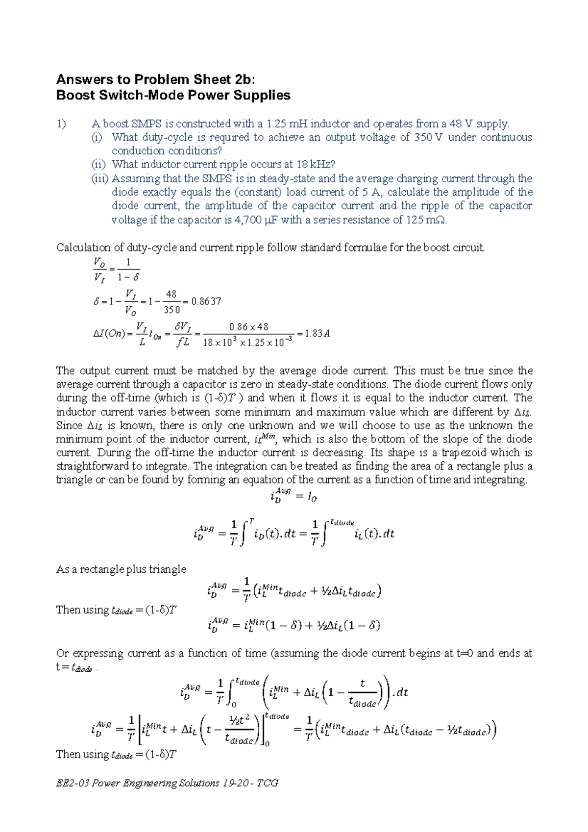 Sheet 2b - Power Engineering Problem Sheet Solutions - Answers To ...