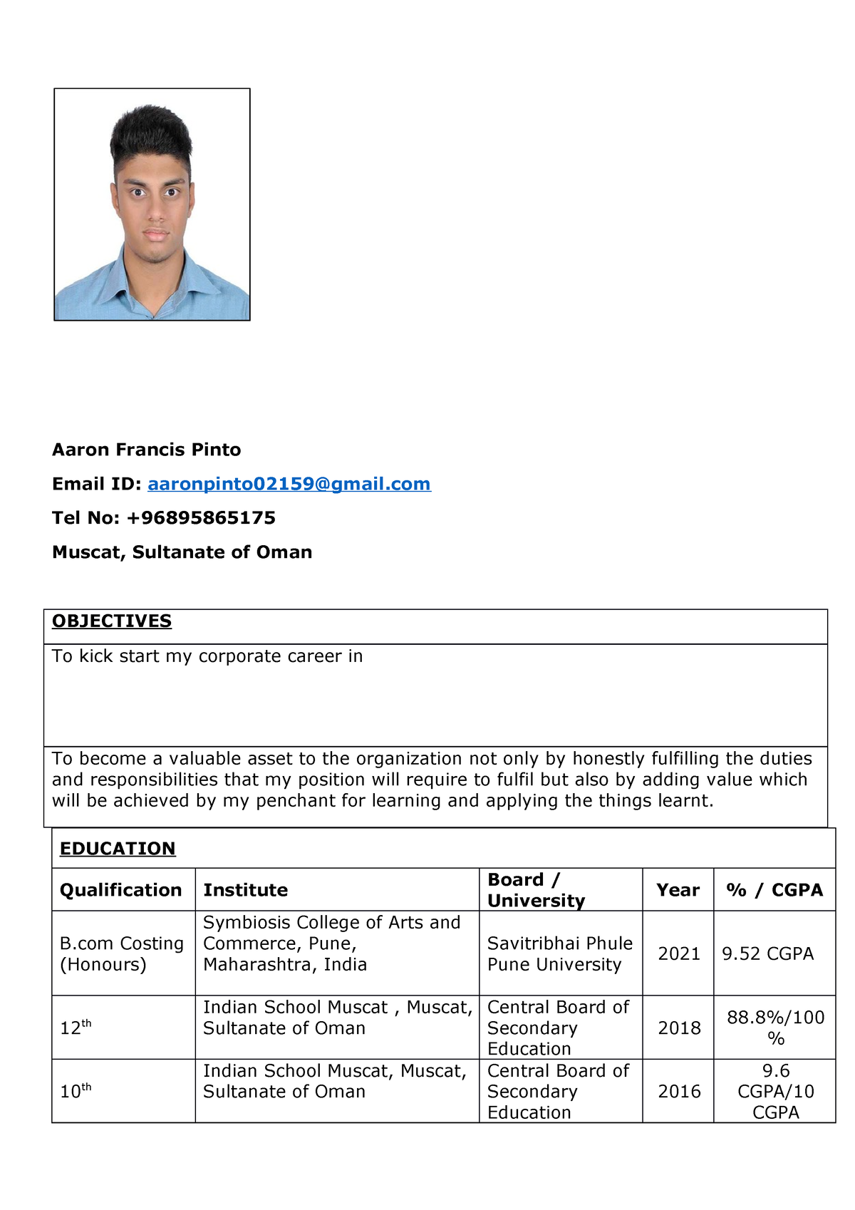 Aaron Francis Pinto - Aaron Francis Pinto Email ID: aaronpinto02159 ...