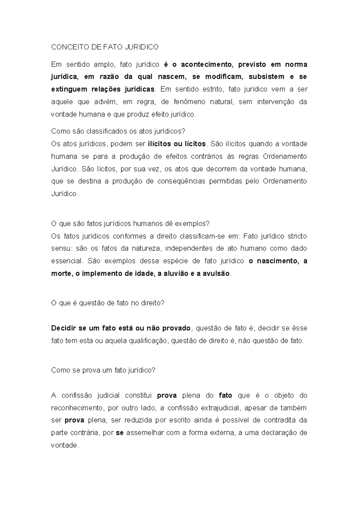 Conceito DE FATO Juridico - CONCEITO DE FATO JURIDICO Em sentido amplo ...