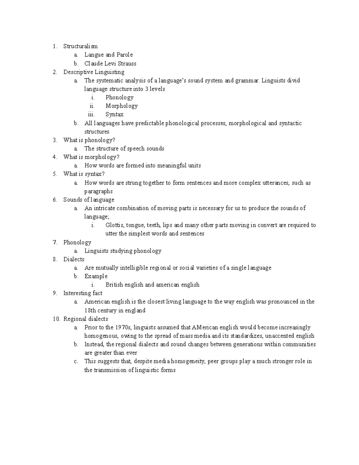 Structuralism Review - Structuralism a. Langue and Parole b. Claude ...