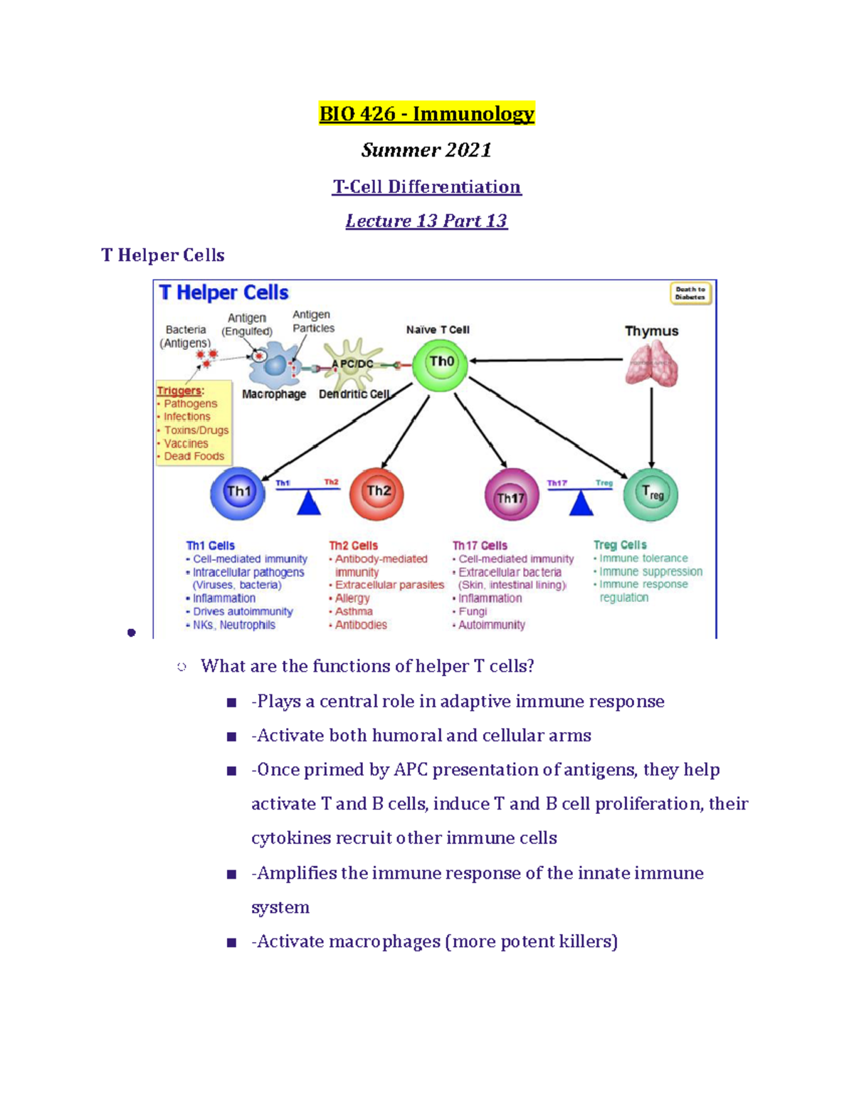 BIO 426 Lecture 13 Part 13 - Summer 2021 - BIO 426 - Immunology Summer ...