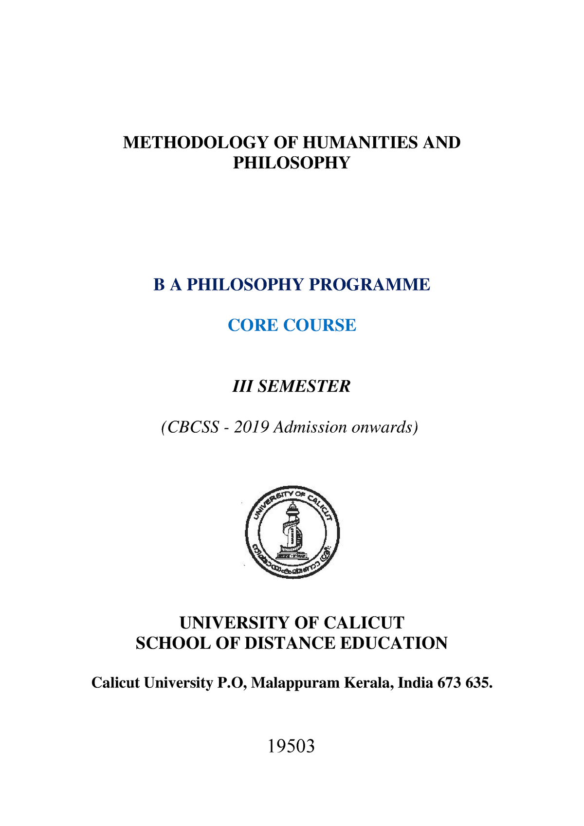 Methodology Of Humanities And Philosophy - METHODOLOGY OF HUMANITIES ...