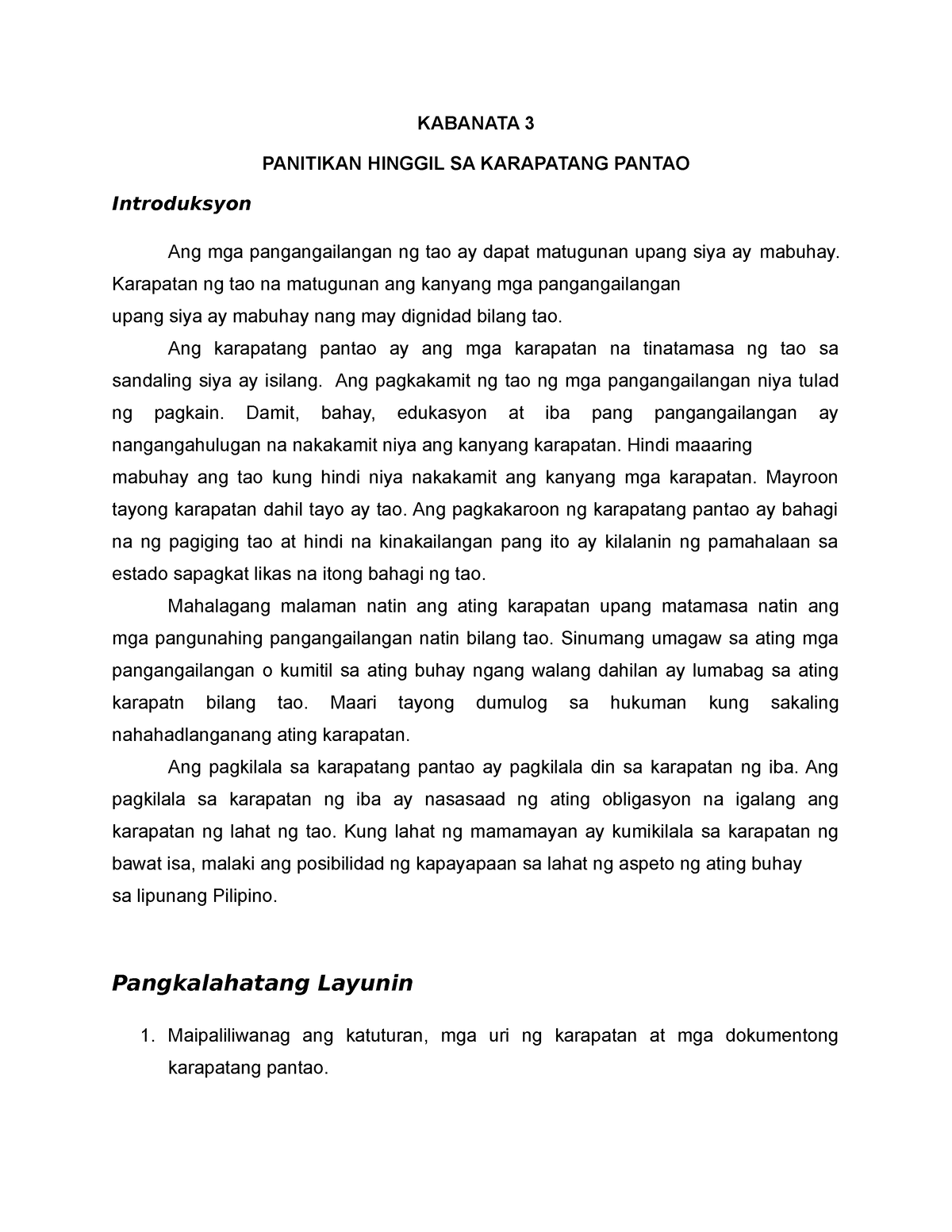 Kabanata 3 - Wer - KABANATA 3 PANITIKAN HINGGIL SA KARAPATANG PANTAO ...