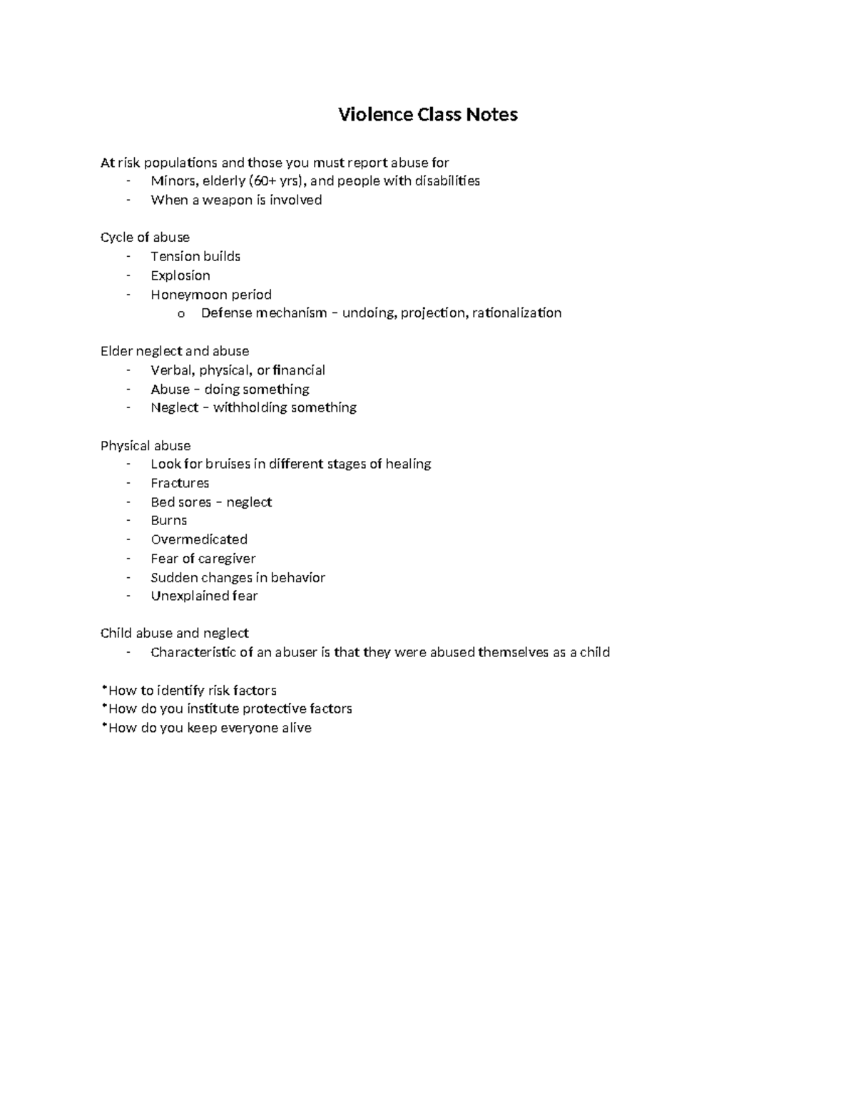 Violence Class Notes - Studocu