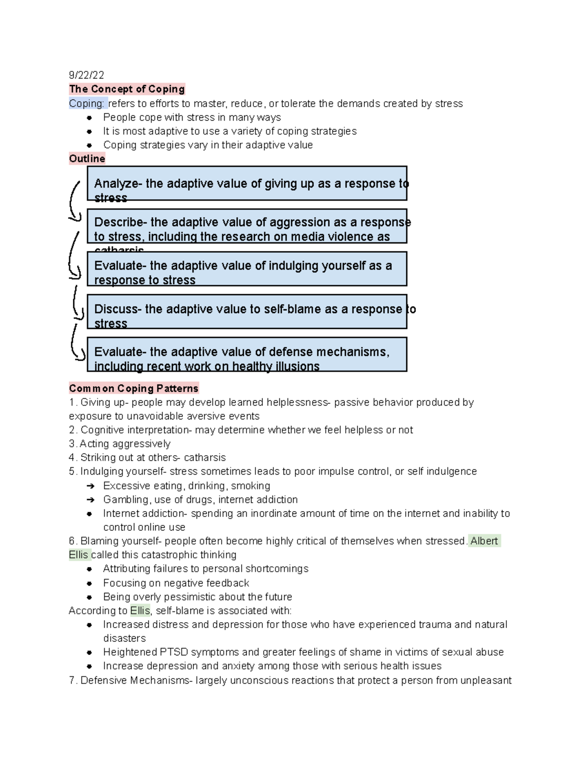 Chapter 4- Coping Processes - 9/22/ The Concept of Coping Coping ...