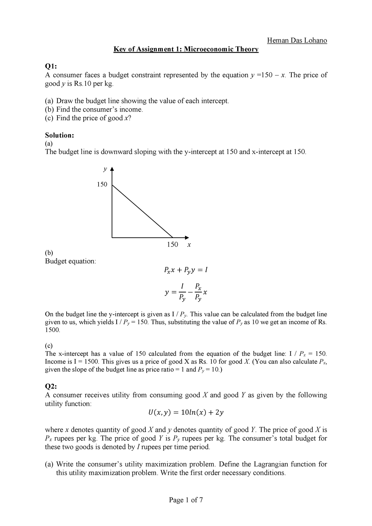 Assignment 1 Key - Lecture Notes For Econometrics - Economics - Studocu