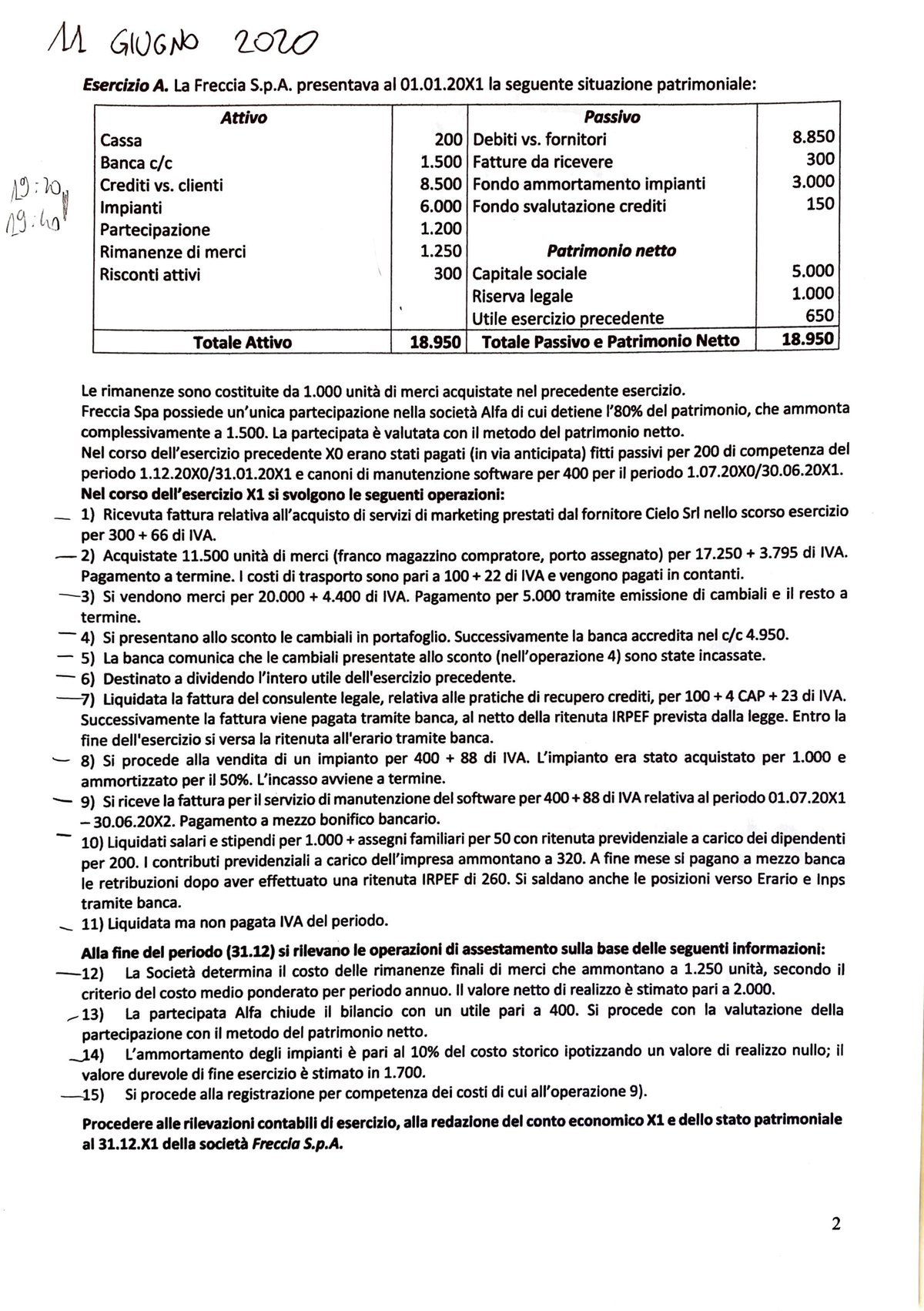 Esame 11-06-20 Economia Aziendale Con Soluzione - M 61ùGtb Esercizio A ...