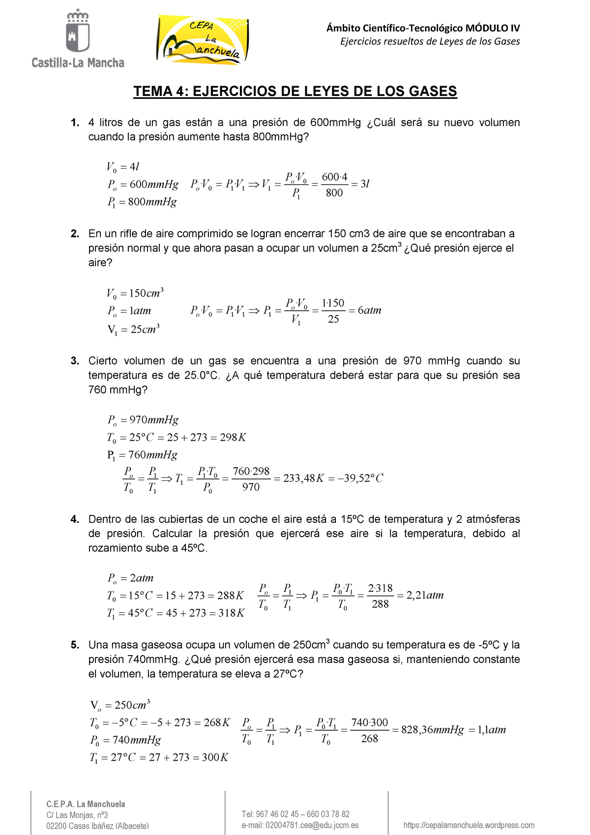 Ejercicios Resueltos Leyes De Los Gases - Ejercicios Resueltos De Leyes ...