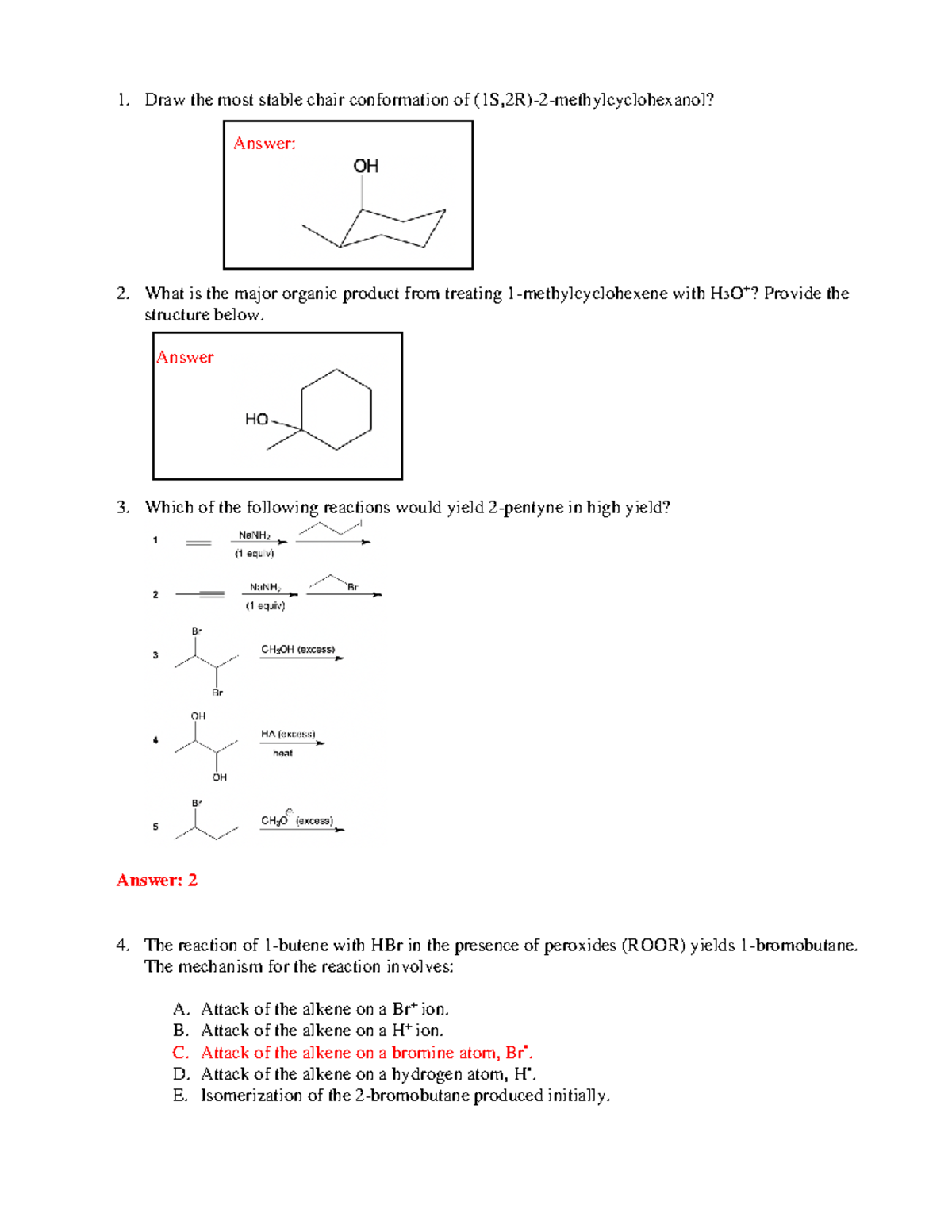 2017 Practice Final Answers of chem 212 Draw the most stable chair