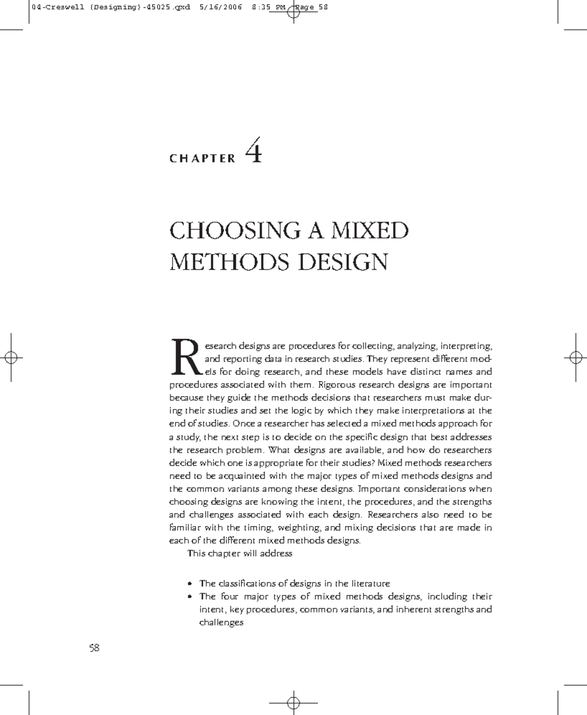 Choosing A Mixed Methods Design 58 CHAPTER 4 CHOOSING A MIXED METHODS
