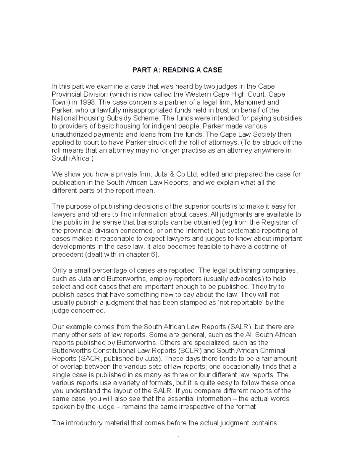 HOW TO READ A CASE 2021 - Tips on how to read a case - PART A: READING ...